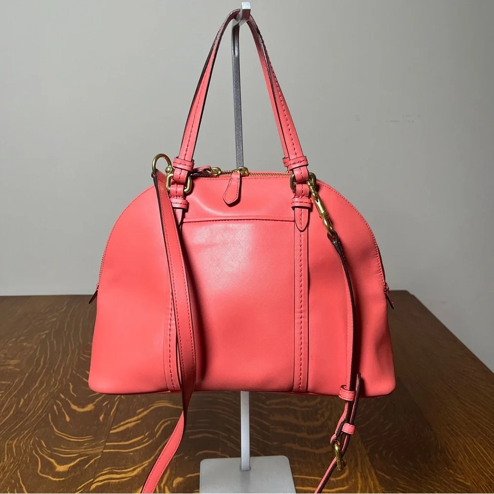 Coach Peyton Coral Pink Dome Top Handle Satchel with Gold Accent Crossbody